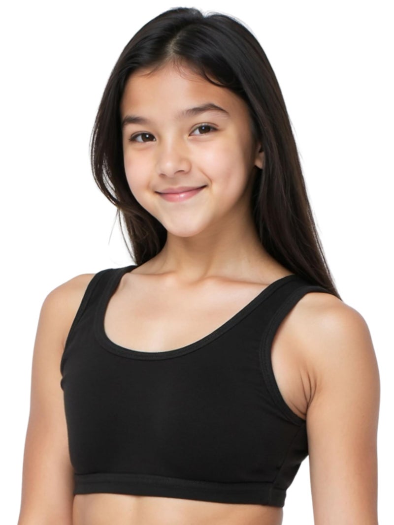 DChica Essentials Sports Bra for Girls, Cotton Non-Padded and Non-Wired Full Coverage Beginners Bras with Regular Broad Strap, T Shirt Gym Workout, Training Activewear for Teenager Kids (Pack of 2) - Image 4