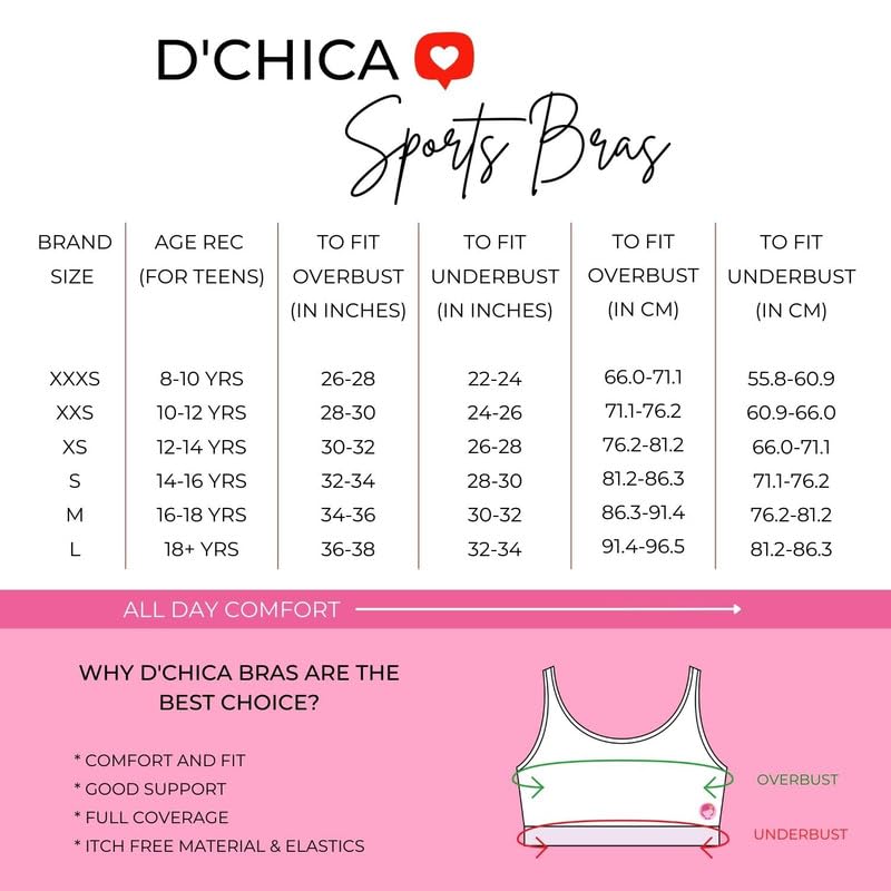 DChica Essentials Sports Bra for Girls, Cotton Non-Padded and Non-Wired Full Coverage Beginners Bras with Regular Broad Strap, T Shirt Gym Workout, Training Activewear for Teenager Kids (Pack of 2) - Image 2