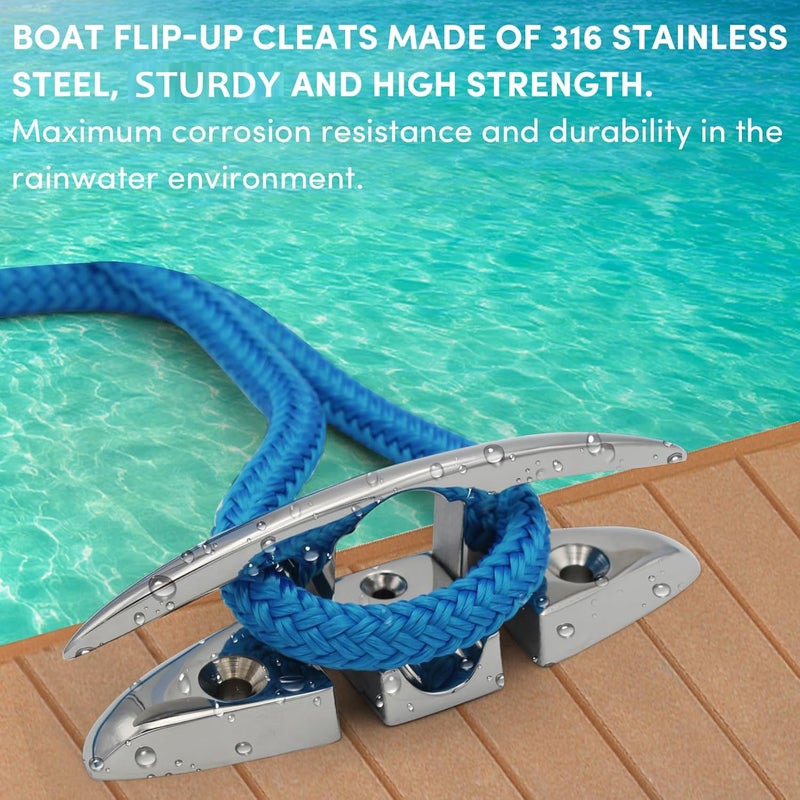 VEITHI 316 Stainless Steel Boat Folding Cleats Boat Dock Cleats 5/6/8.5 inch, Flip up Dock Cleat for Deck and Boat, Dock Cleats Folding Cleat Rope Cleat Boat Cleats with Fasteners (1,2,4,6 Pack) - Image 5