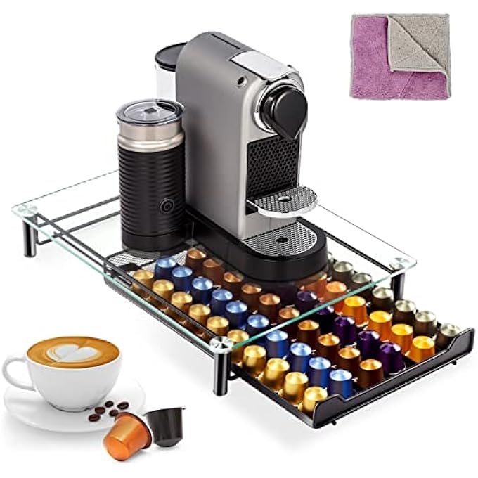 rayihni Coffee Capsule Holder 60Pcs Pod Storage Drawer  Coffee Machine StandWith Extra 1Pc Cleaning Cloth - Image 1