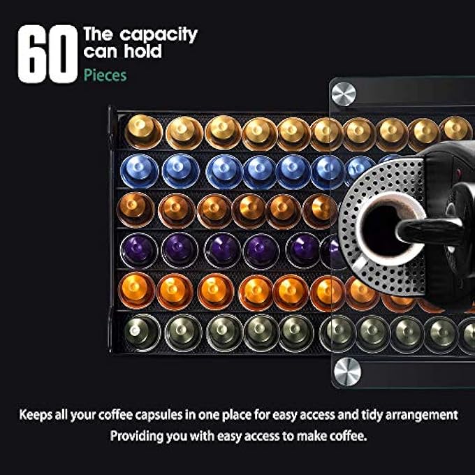 rayihni Coffee Capsule Holder 60Pcs Pod Storage Drawer  Coffee Machine StandWith Extra 1Pc Cleaning Cloth - Image 3