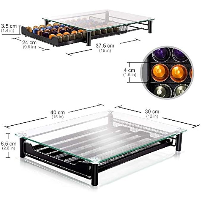rayihni Coffee Capsule Holder 60Pcs Pod Storage Drawer  Coffee Machine StandWith Extra 1Pc Cleaning Cloth - Image 2