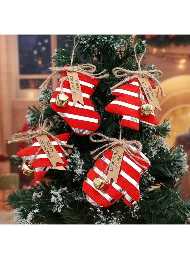 4 Pcs Christmas Plush Felt Ornaments – Fabric Hanging Decorations for Christmas Tree & Home Décor (Glove, Star, Tree, Stocking) - Image 1