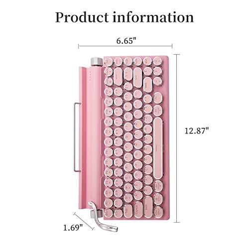 Adventurers Typewriter-Style Retro Mechanical Keyboard LED Backlight 83 Keys Bluetooth 5.0 Blue Axis Pink Color Panel Compatible with iOS/Android/Windows/Vista/Linux/Mac Office/Gaming, 12.8x6.6x1.6in - Image 4