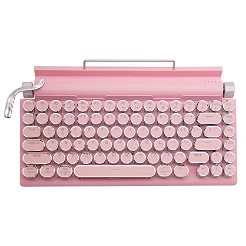 Adventurers Typewriter-Style Retro Mechanical Keyboard LED Backlight 83 Keys Bluetooth 5.0 Blue Axis Pink Color Panel Compatible with iOS/Android/Windows/Vista/Linux/Mac Office/Gaming, 12.8x6.6x1.6in - Image 1