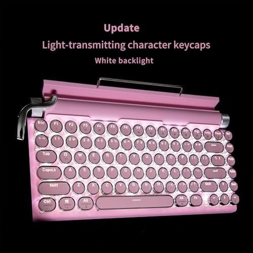Adventurers Typewriter-Style Retro Mechanical Keyboard LED Backlight 83 Keys Bluetooth 5.0 Blue Axis Pink Color Panel Compatible with iOS/Android/Windows/Vista/Linux/Mac Office/Gaming, 12.8x6.6x1.6in - Image 3