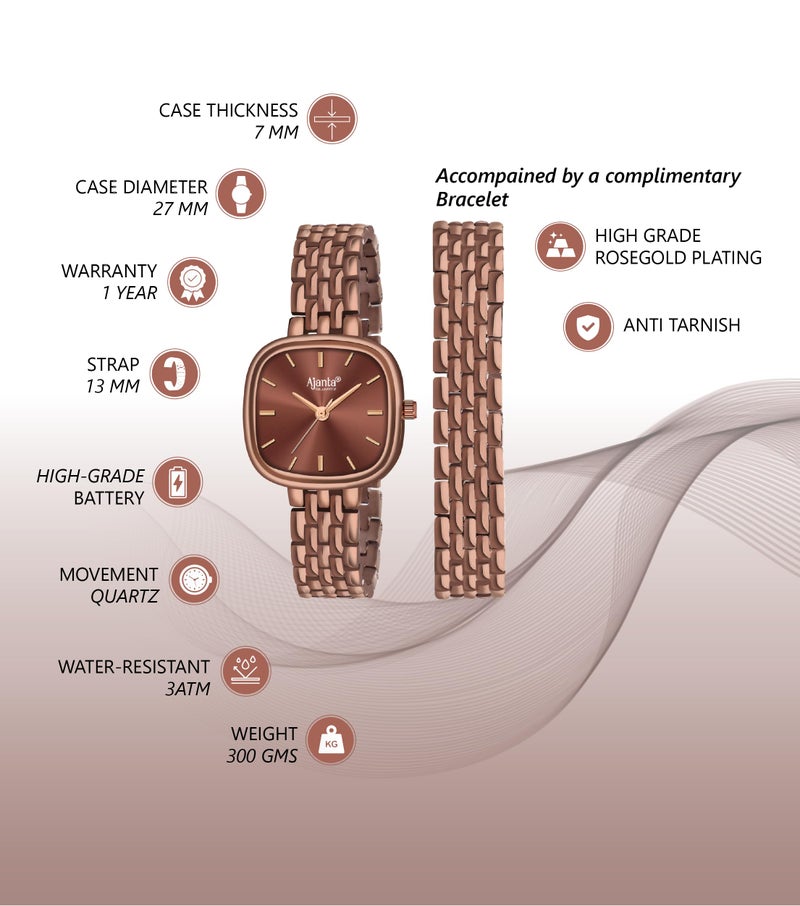 Ajanta Quartz Newly Launched Stainless Steel Stylish Analog Watches and Square Dial for Women and Girls&Miss&Ladies with Metal Strap Bracelet Suitable for Casual, Formal (La Luna Collection) - Image 3