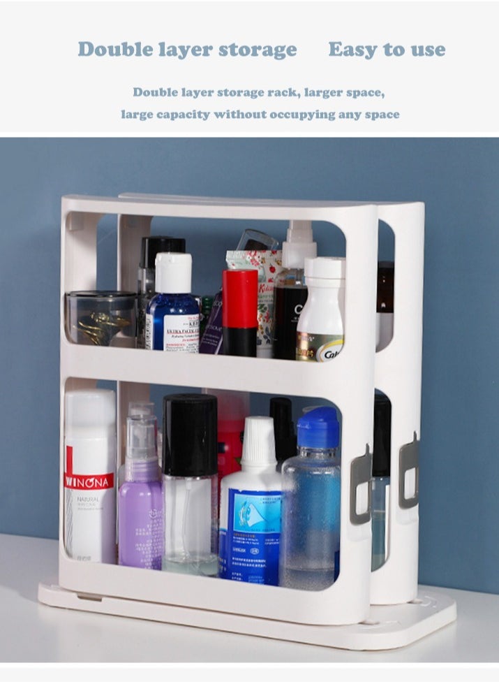 Arabest - Cabinet Caddy (White | Pull-and-Rotate Spice Rack Organizer | 2 Double-Decker Shelves | Modular Design | Non-Skid Base | Stores Prescriptions, Essential Oils - Image 1