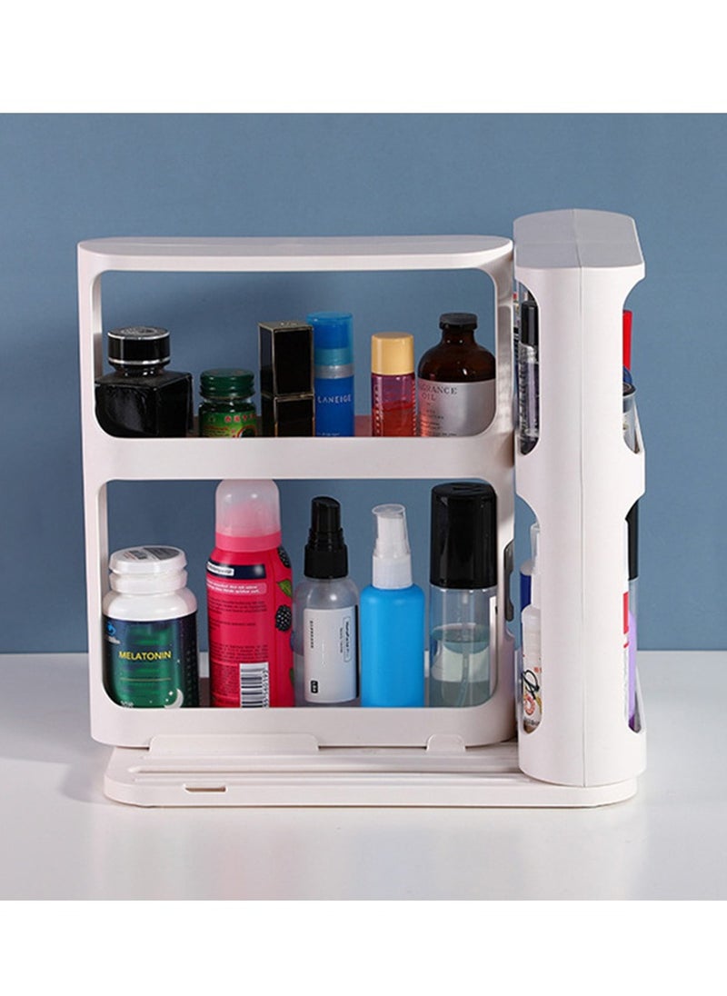 Arabest - Cabinet Caddy (White | Pull-and-Rotate Spice Rack Organizer | 2 Double-Decker Shelves | Modular Design | Non-Skid Base | Stores Prescriptions, Essential Oils - Image 1