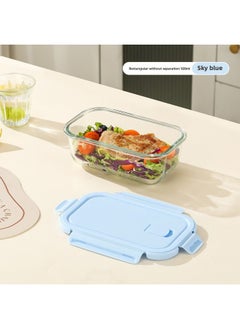 Long Glass Fresh-keeping Bowl Microwave Heatable Glass Bowl For Office Students With Meal Separated Lunch Box Lunch Box-Specifications:Rectangular Without Separation 900ml-sky Blue