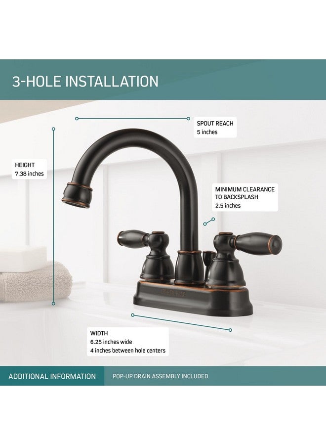Peerless DELTA FAUCET Peerless Claymore Centerset Bathroom Faucet, Oil Rubbed Bronze Bathroom Sink Faucet, 2 Handle Bathroom Faucet, Pop-Up Drain Assembly, Oil Rubbed Bronze P299685LF-OB - Image 2