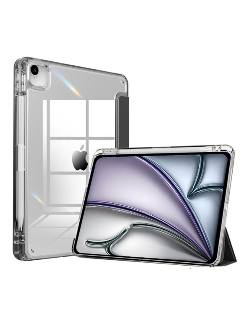for iPad Air 13 inch (24/25) / ipad Pro 12.9 inch (22/21/20/18) Case Cover ,Transparent Airbag With Pen Slot For Anti Drop, Tablet Protective Cover, Triple Fold Multi Angle Design, Automatic Wake-up/sleep, Soft Leather，Blick - Image 1