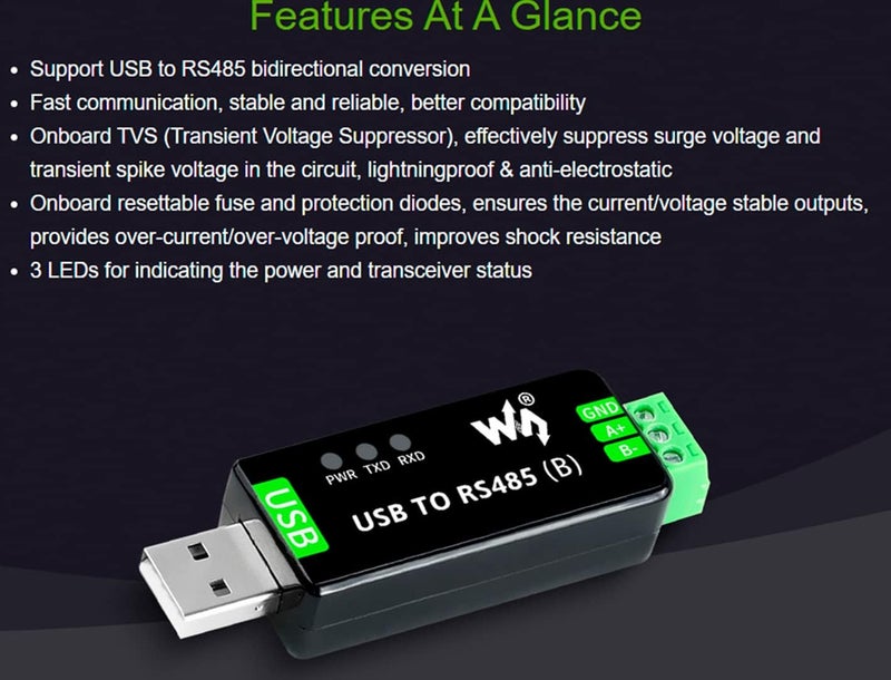Industrial USB to RS485 Bidirectional Converter Onboard CH343G Chip, Multi-Protection Circuits 300bps-3Mbps Baudrate Support Linux,Android,Wince,Win10/8.1/8/7/XP, Up to 1.2km Transmission Distance - Image 5