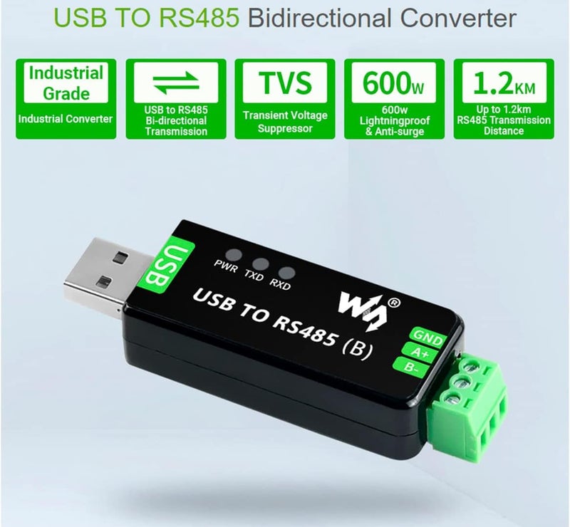 Industrial USB to RS485 Bidirectional Converter Onboard CH343G Chip, Multi-Protection Circuits 300bps-3Mbps Baudrate Support Linux,Android,Wince,Win10/8.1/8/7/XP, Up to 1.2km Transmission Distance - Image 2