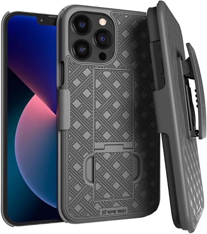 ROME TECH Designed for iPhone 13 Pro Case with Belt Clip Holster - Kickstand Cover Phone Case - Black - Image 1