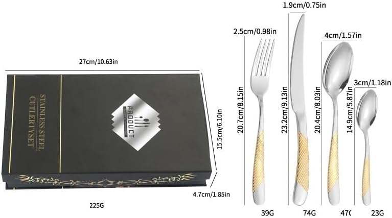 Flatware set, knife fork spoon set, soup spoons,Silverware Set, 16-piece Stainless Steel Cutlery Set For 4 People Gift Box Knife, Fork And Spoon Set(Gold Silver) - Image 2