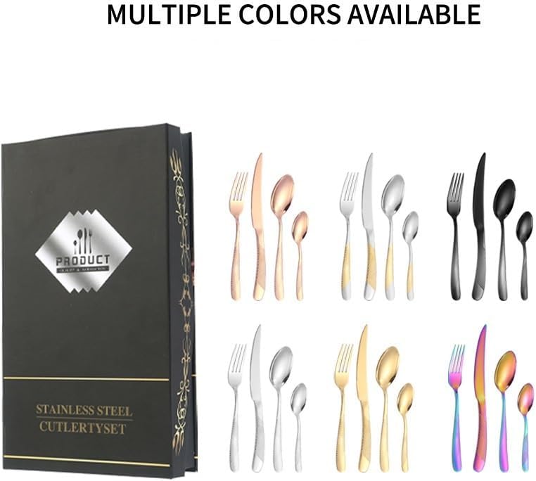 Flatware set, knife fork spoon set, soup spoons,Silverware Set, 16-piece Stainless Steel Cutlery Set For 4 People Gift Box Knife, Fork And Spoon Set(Gold Silver) - Image 3