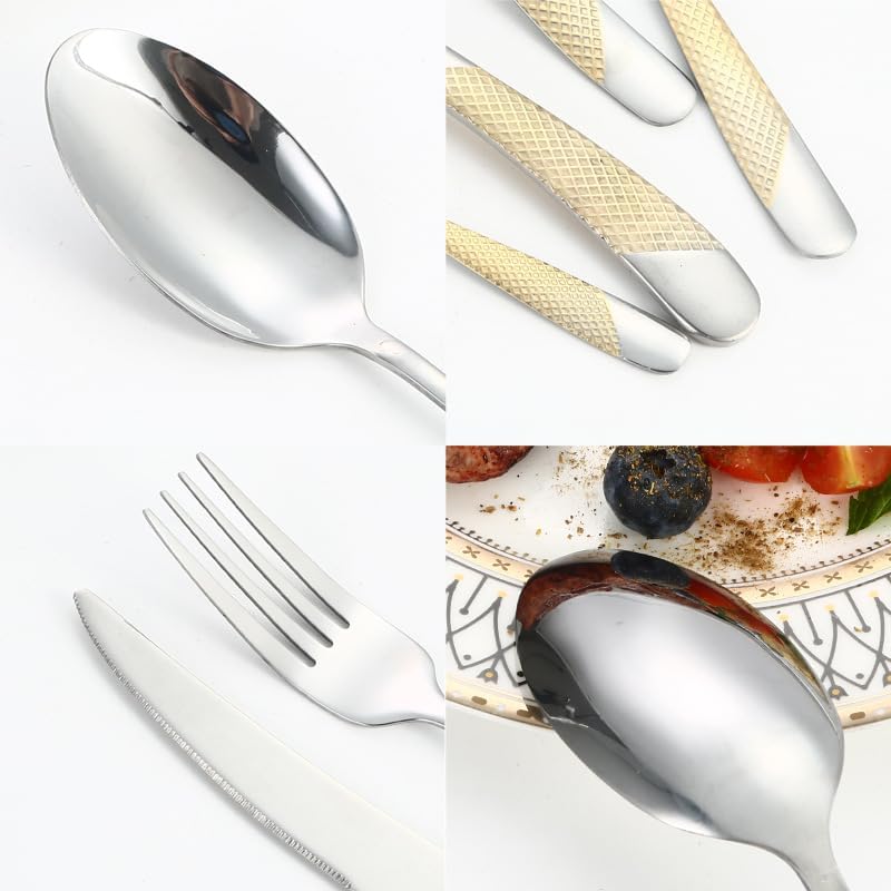 Flatware set, knife fork spoon set, soup spoons,Silverware Set, 16-piece Stainless Steel Cutlery Set For 4 People Gift Box Knife, Fork And Spoon Set(Gold Silver) - Image 4
