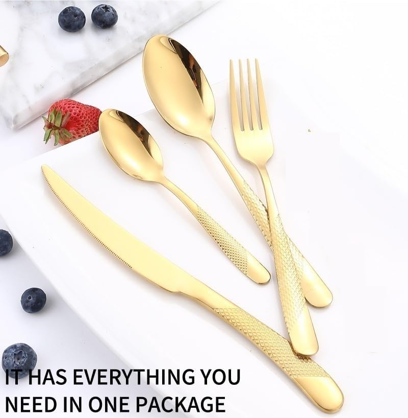 Flatware set, knife fork spoon set, soup spoons,Silverware Set, 16-piece Stainless Steel Cutlery Set For 4 People Gift Box Knife, Fork And Spoon Set(Gold Silver) - Image 5