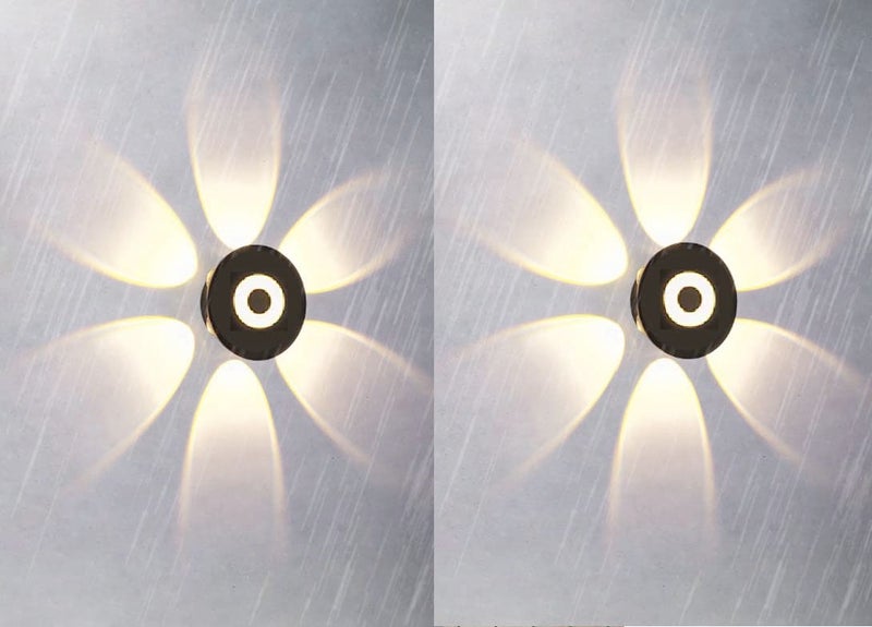 Groeien (Pack of 2 12 Watts LED Round Shape Six Way Indoor Outdoor Waterproof Wall Light (Warm White) (2) ABS Plastic - Image 1