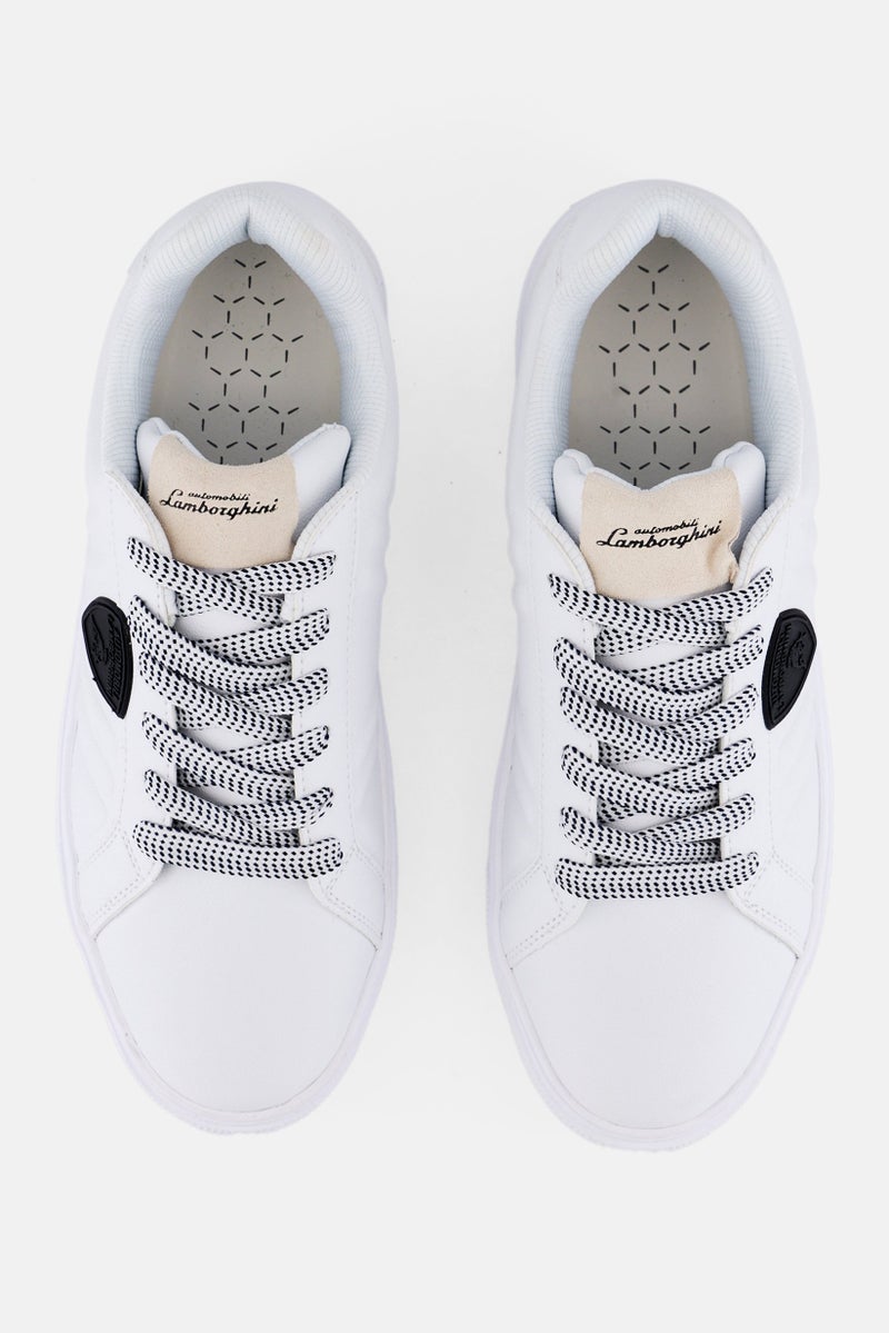LAMBORGHINI Men Brand Logo Lace Up Casual Shoes, White  - Image 4