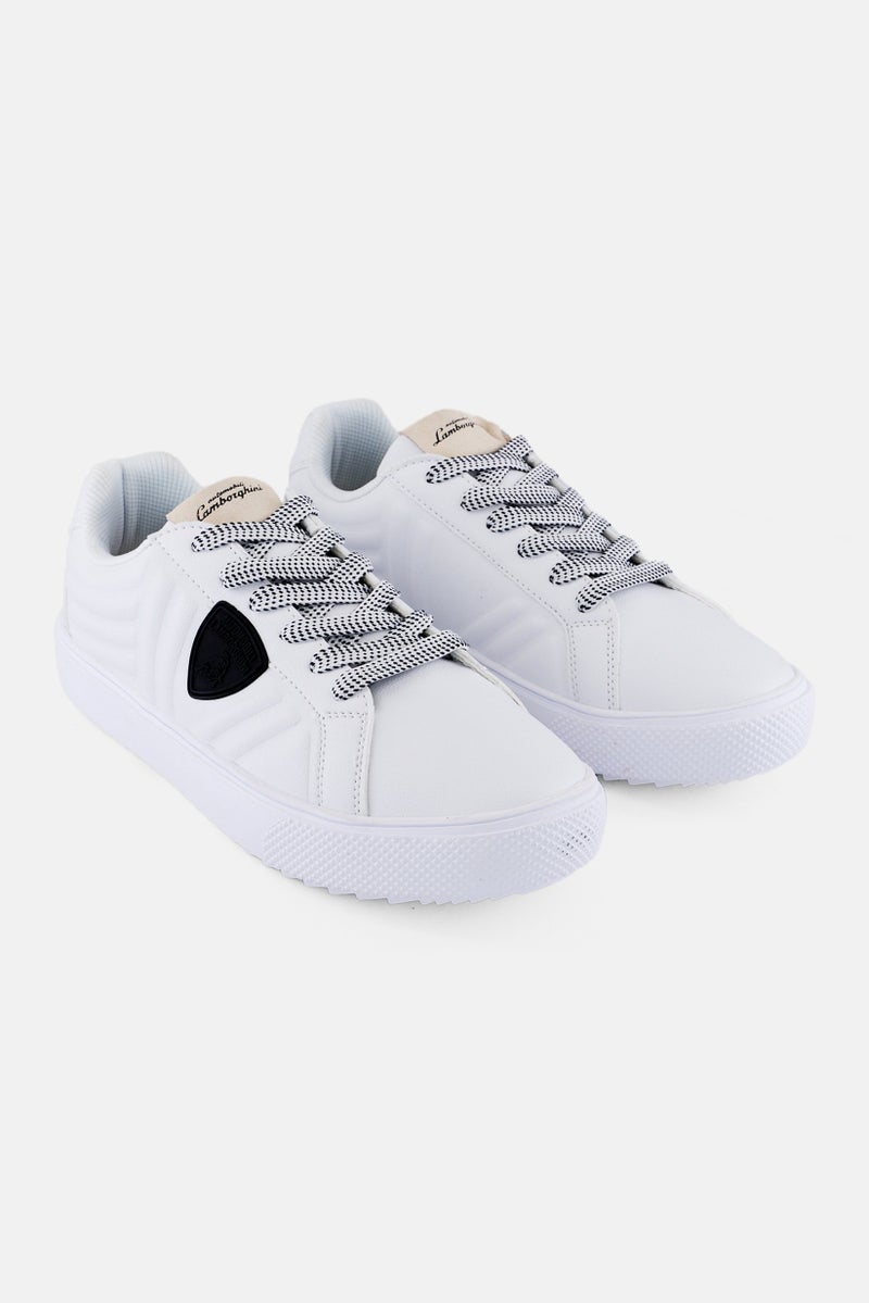 LAMBORGHINI Men Brand Logo Lace Up Casual Shoes, White  - Image 1