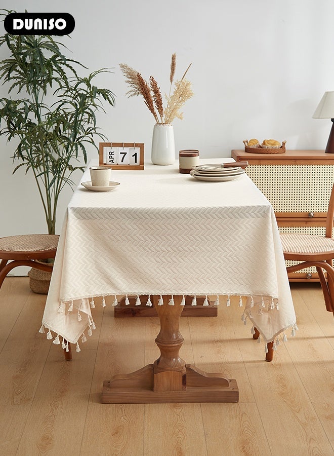 DUNISO Cotton Linen Table Cloth, Rectangular Retro Farmhouse Tablecloth with Tassel Lace, Wrinkle-Free Dust-Proof,Washable Decorative Table Covers for Home Kitchen Dinning Deco Party Wedding - Image 3