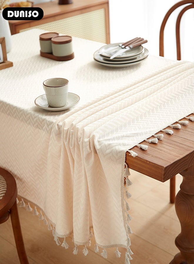 DUNISO Cotton Linen Table Cloth, Rectangular Retro Farmhouse Tablecloth with Tassel Lace, Wrinkle-Free Dust-Proof,Washable Decorative Table Covers for Home Kitchen Dinning Deco Party Wedding - Image 5