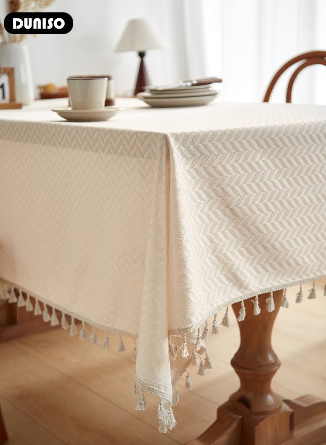DUNISO Cotton Linen Table Cloth, Rectangular Retro Farmhouse Tablecloth with Tassel Lace, Wrinkle-Free Dust-Proof,Washable Decorative Table Covers for Home Kitchen Dinning Deco Party Wedding - Image 4