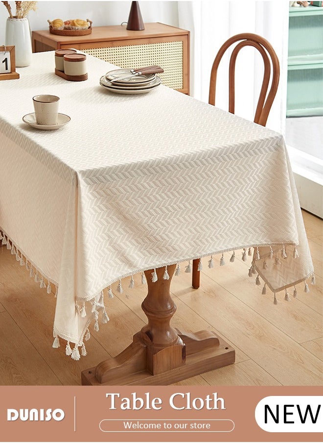 DUNISO Cotton Linen Table Cloth, Rectangular Retro Farmhouse Tablecloth with Tassel Lace, Wrinkle-Free Dust-Proof,Washable Decorative Table Covers for Home Kitchen Dinning Deco Party Wedding  - Image 1