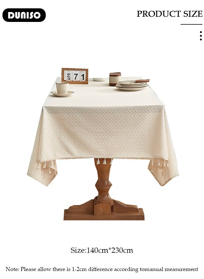 DUNISO Cotton Linen Table Cloth, Rectangular Retro Farmhouse Tablecloth with Tassel Lace, Wrinkle-Free Dust-Proof,Washable Decorative Table Covers for Home Kitchen Dinning Deco Party Wedding  - Image 2
