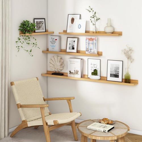 Streem Sheesham Wood Floating Shelves, Wall Shelves Set of 3, Picture Shelf Photo Ledge Shelves for Bathroom Kitchen and Bedroom,Livingroom & Office (Natural, 56 inch) - Image 5