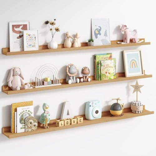 Streem Sheesham Wood Floating Shelves, Wall Shelves Set of 3, Picture Shelf Photo Ledge Shelves for Bathroom Kitchen and Bedroom,Livingroom & Office (Natural, 56 inch) - Image 1