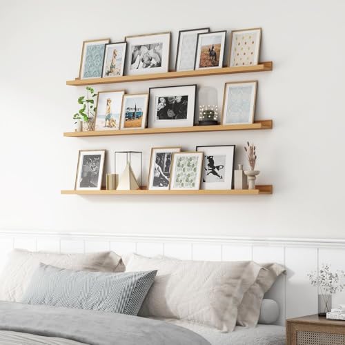 Streem Sheesham Wood Floating Shelves, Wall Shelves Set of 3, Picture Shelf Photo Ledge Shelves for Bathroom Kitchen and Bedroom,Livingroom & Office (Natural, 56 inch) - Image 2