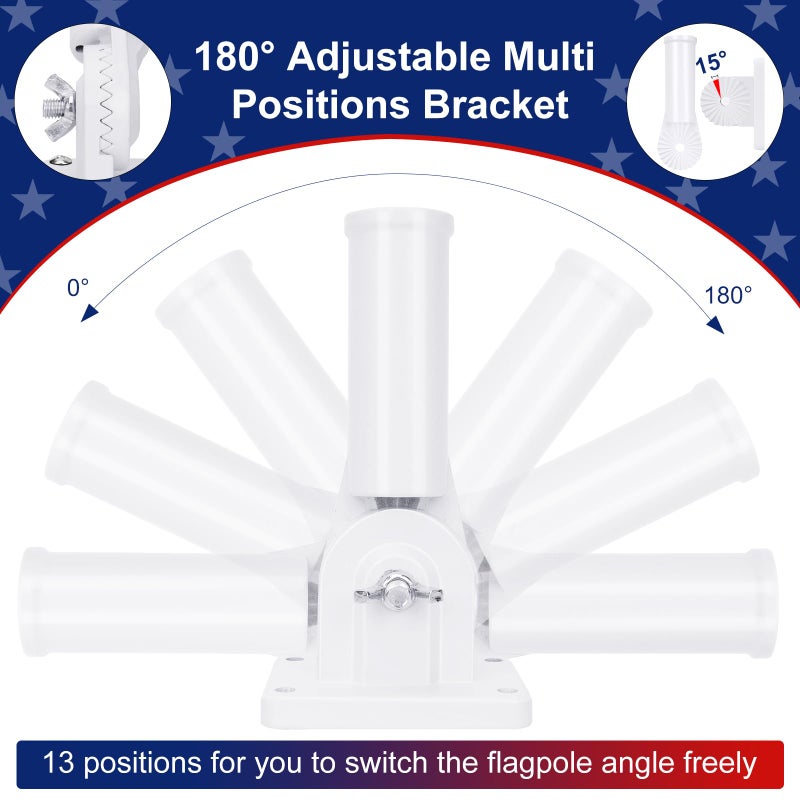 HPGOED Flag Pole Holder, Outside House Flag Pole Bracket, Heavy Duty Metal Flag Mount, Aluminum Alloy Mounting Brackets, Outdoor Adjustable Flag Holder- Strong Rust Free, Multi-Position 1 inch White - Image 5