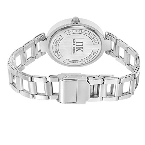 IIK COLLECTION Women Round Studded Dial |Analogue Quartz Movemnet Ladies Watch|Long Battery Life|Stainless Steel Silver Adjustable Bracelet Chain Strap|Double Lock Clasp Safety Watches Black - Image 4