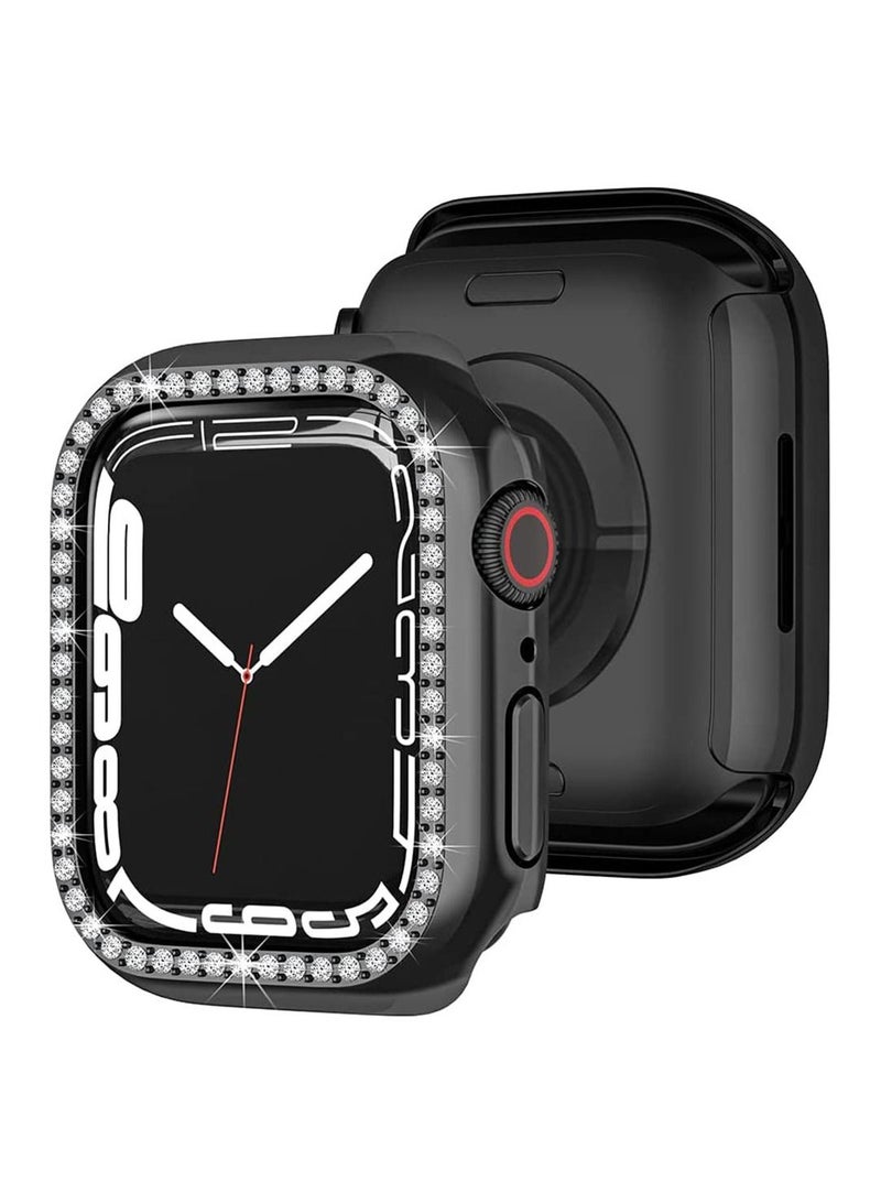 Frame Without Screen For Apple Watch Series 7 45MM Hard Bumper Bling Crystal Diamonds Glitter - Black
