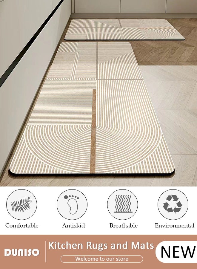 DUNISO Diatom Mud Bath Mat Set Bathroom Kitchen Rug Mat Extra Soft and Absorbent Bath Rugs Non-Slip Quick Drying Floor Bath Tub Mat for Bathroom Floor Tub and Shower 50*80CM+50*160CM - Image 1