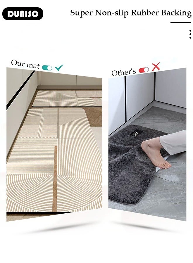 DUNISO Diatom Mud Bath Mat Set Bathroom Kitchen Rug Mat Extra Soft and Absorbent Bath Rugs Non-Slip Quick Drying Floor Bath Tub Mat for Bathroom Floor Tub and Shower 50*80CM+50*160CM - Image 2