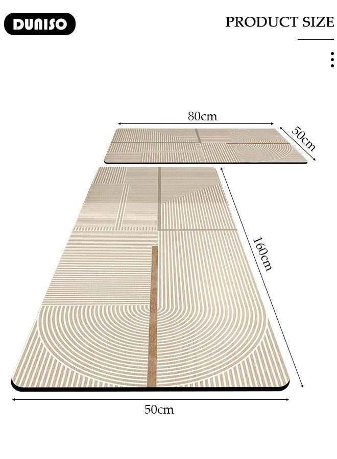 DUNISO Diatom Mud Bath Mat Set Bathroom Kitchen Rug Mat Extra Soft and Absorbent Bath Rugs Non-Slip Quick Drying Floor Bath Tub Mat for Bathroom Floor Tub and Shower 50*80CM+50*160CM - Image 3