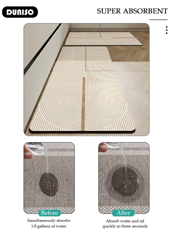 DUNISO Diatom Mud Bath Mat Set Bathroom Kitchen Rug Mat Extra Soft and Absorbent Bath Rugs Non-Slip Quick Drying Floor Bath Tub Mat for Bathroom Floor Tub and Shower 50*80CM+50*160CM - Image 4