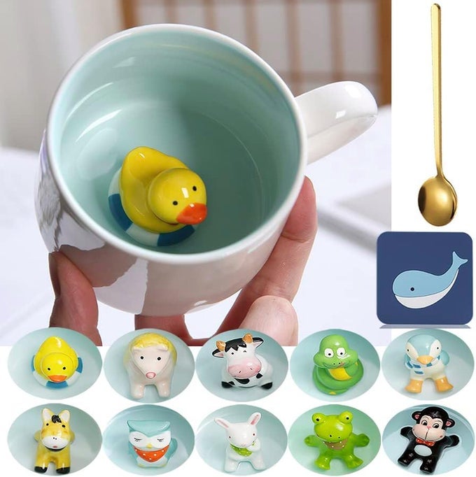 ANIMAL COFFEE MUGS WITH DUCK CUTE COFFEE MUGS 12 OZ DUCK INSIDE CUPS TEA CUPS WITH HANDLE CERAMIC CUPS FUNNY COFFEE MUGS WITH SPOON MUGS GIFT FOR WOMEN FRIENDS COFFEE MUG FOR BIRTHDAY