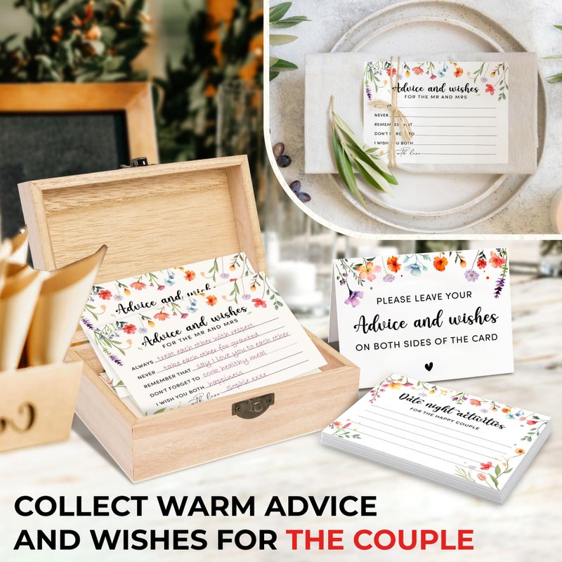 STOFINITY Advice And Wishes For The Mr And Mrs - 50 Pcs Flower Wedding Advice Cards Box, Floral Bridal Shower Games Advice And Wishes Cards For Bride And Groom, Wildflower Bridal Shower Decorations - Image 3