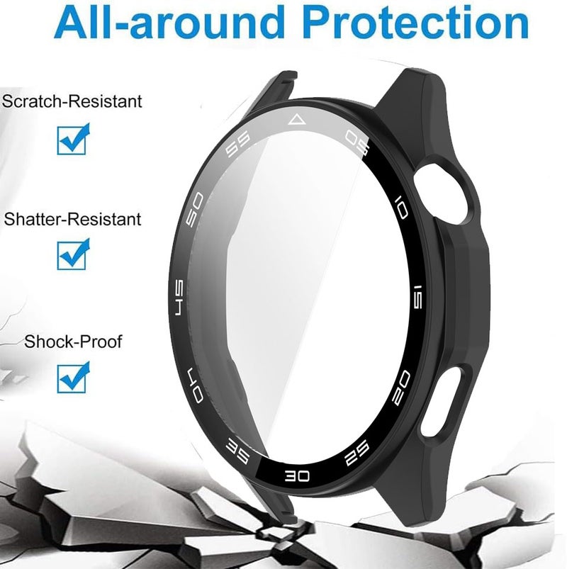 SJet Case for Huawei Watch GT6 46mm Hard PC Case with Tempered Glass Screen Protector with Bumper Guard Protective Cover For Huawei GT 6 46mm (Black) - Image 2