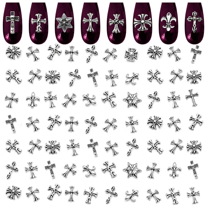 100 Pcs Silver Cross Nail Charms and Gems  3D Acrylic Cross Charms for Nails for DIY  Professional Manicure  EasytoApply  Durable Nail Decorations Versatile for Y2K  Nail Studs