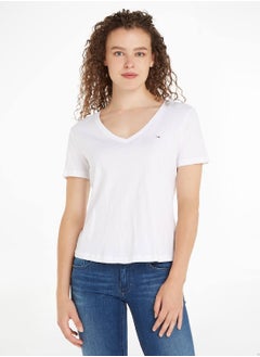 Women's Slim Soft V Neck T-Shirt, White - pzsku/Z58807002CD4A8D83D19AZ/45/_/1723737335/6ec44256-e687-4f33-8301-06bc79bfdc77