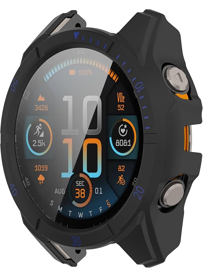 دادو حافظة + واقي شاشة متوافق مع ساعة Garmin Fenix 8 الذكية حافظة بلاستيكية واقية بالكامل باللون الأسود والأزرق 51 مم - Image 1