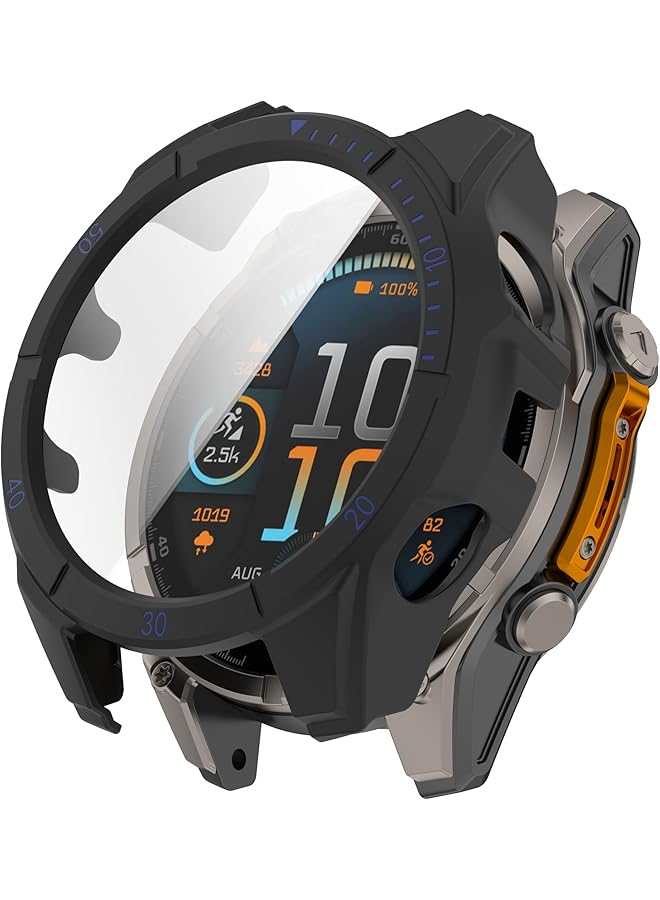 دادو حافظة + واقي شاشة متوافق مع ساعة Garmin Fenix 8 الذكية حافظة بلاستيكية واقية بالكامل باللون الأسود والأزرق 51 مم - Image 3