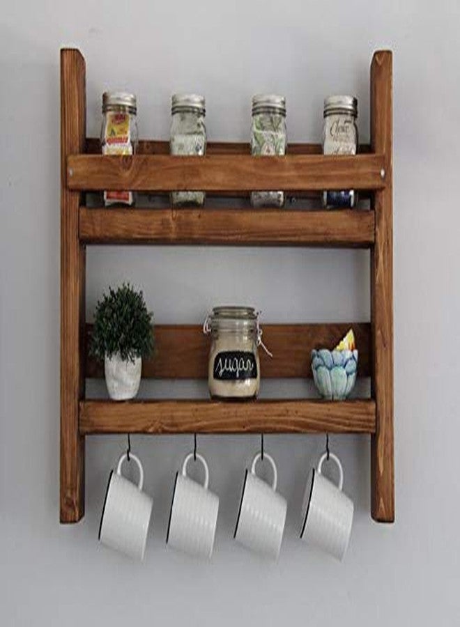 Vm decor Coffee mug rack with storage // kitchen storage with 4 hooks made by sheesham wood brown (4 mugs) - Image 1
