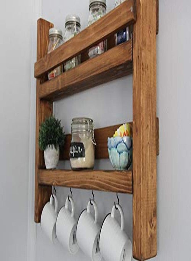 Vm decor Coffee mug rack with storage // kitchen storage with 4 hooks made by sheesham wood brown (4 mugs) - Image 3